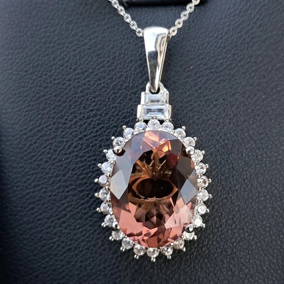 Autumn Alexite & Natural White Zircon Halo Pendant & Necklace - Picture 1 of 10